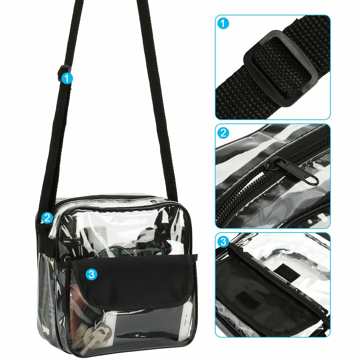 Clear Zip Sling Bag Transparent Stadium Shoulder Crossbody Adjustable Backpack