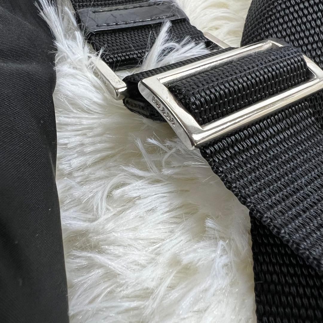 PRADA Shoulder Bag Black Nylon Triangle Logo Unisex Adjustable 23x25x10cm Auth