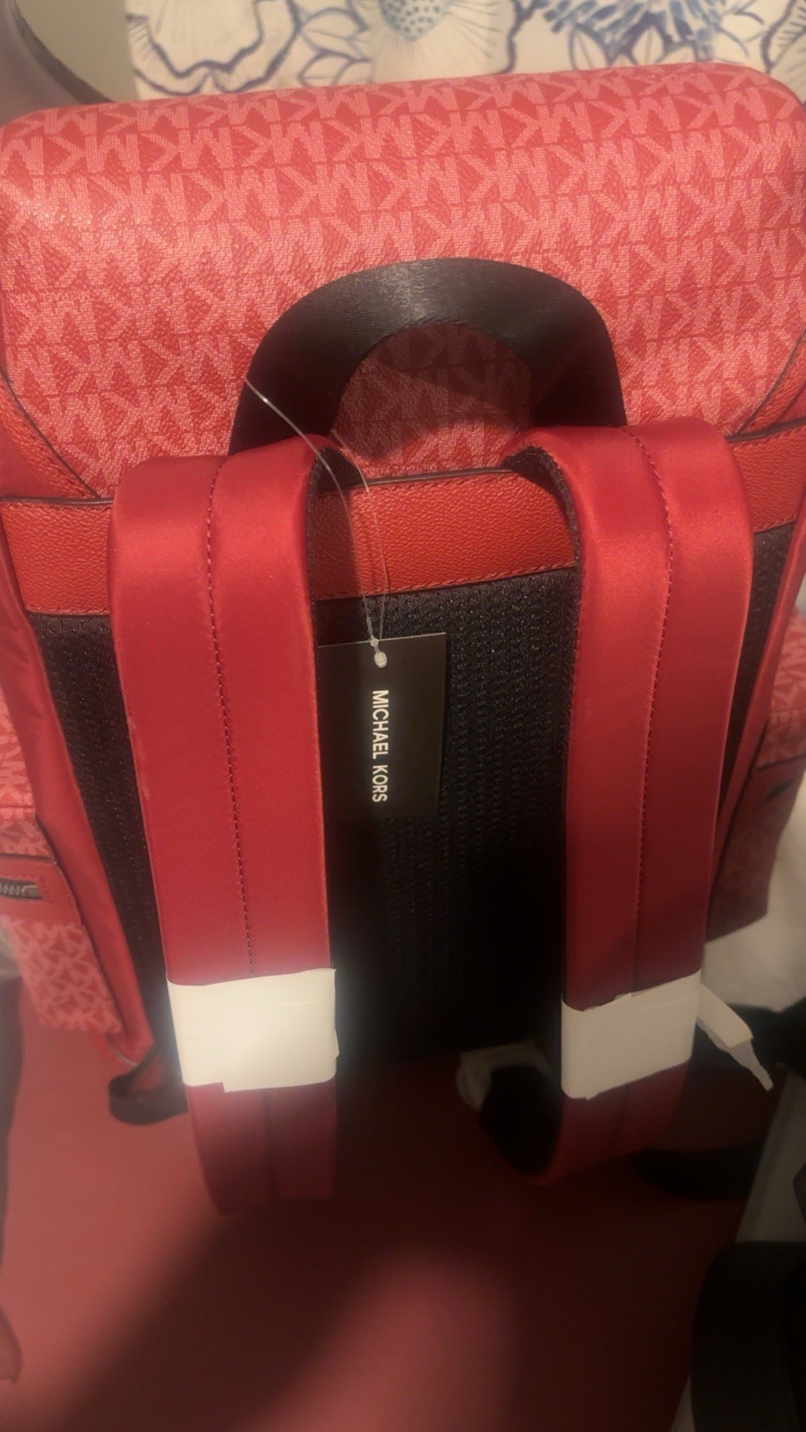 Michael Kors Red Logo Backpack Adjustable Strap Inner Pockets Unisex Designer