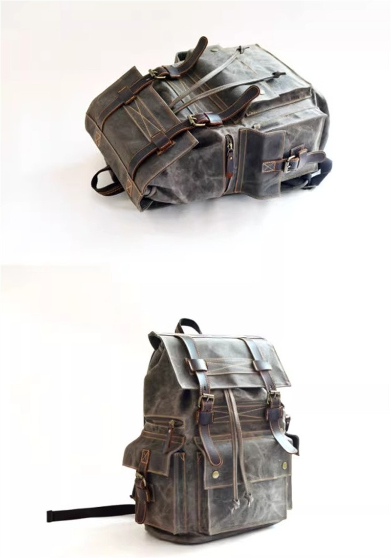 Retro Oil Wax Canvas Backpack Large Capacity Outdoor Travel Bag Leisure Knapsack