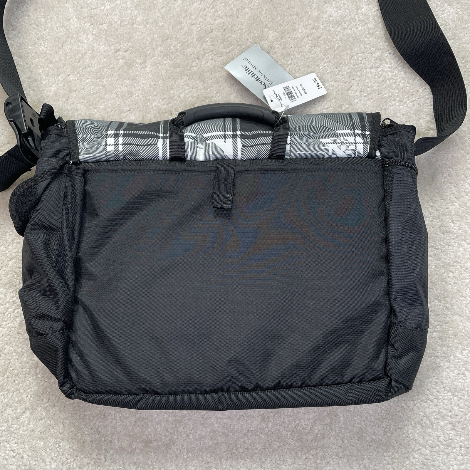 NWT L.L. BEAN Messenger Bag Shoulder Medium Strap Push Lock Logo Black Print