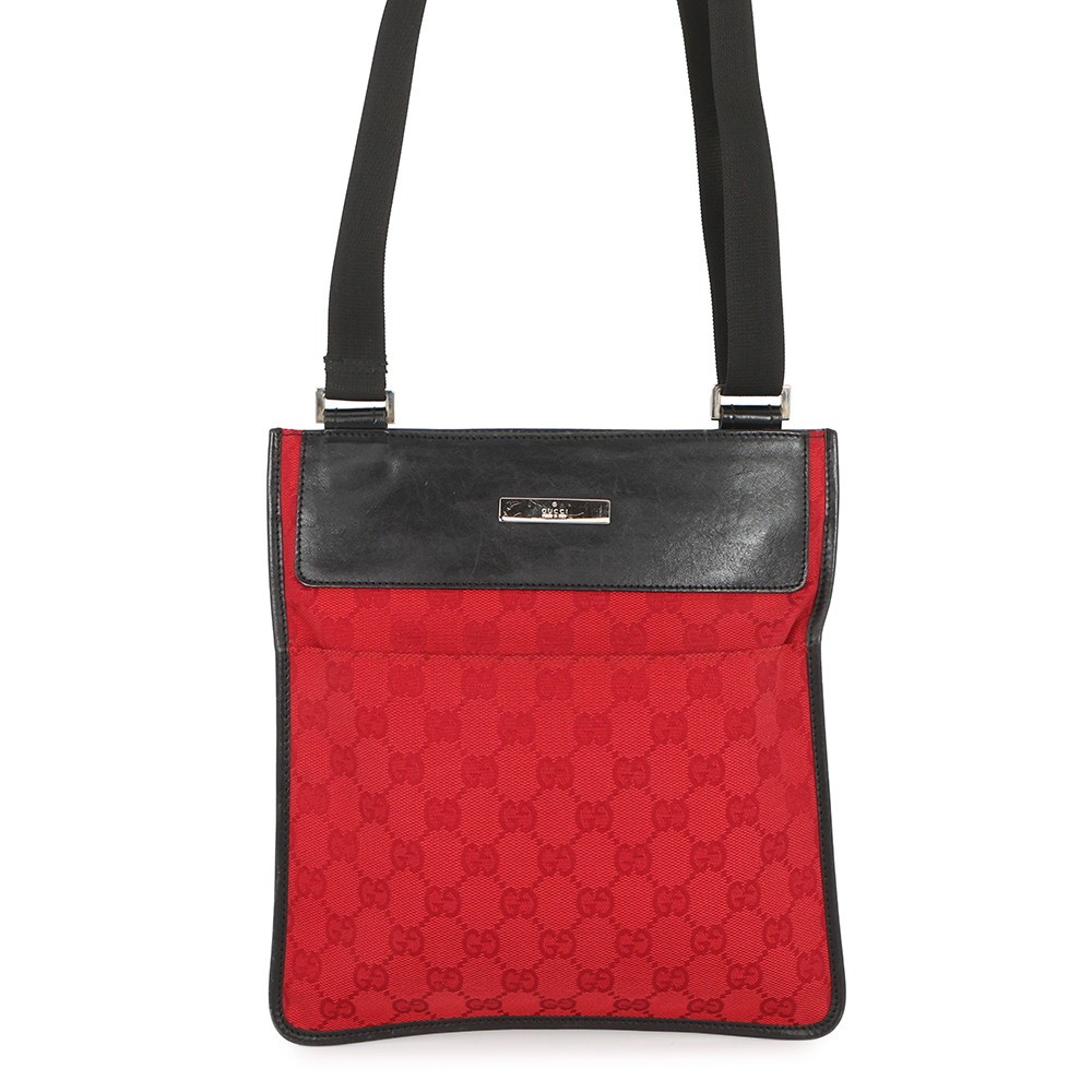 GUCCI GG Canvas Shoulder Bag GG Canvas/Leather Red/Black 0190348