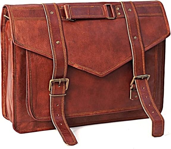 Handmade Leather Messenger Laptop Computer Satchel Distressed Bag (13″ X 18″)