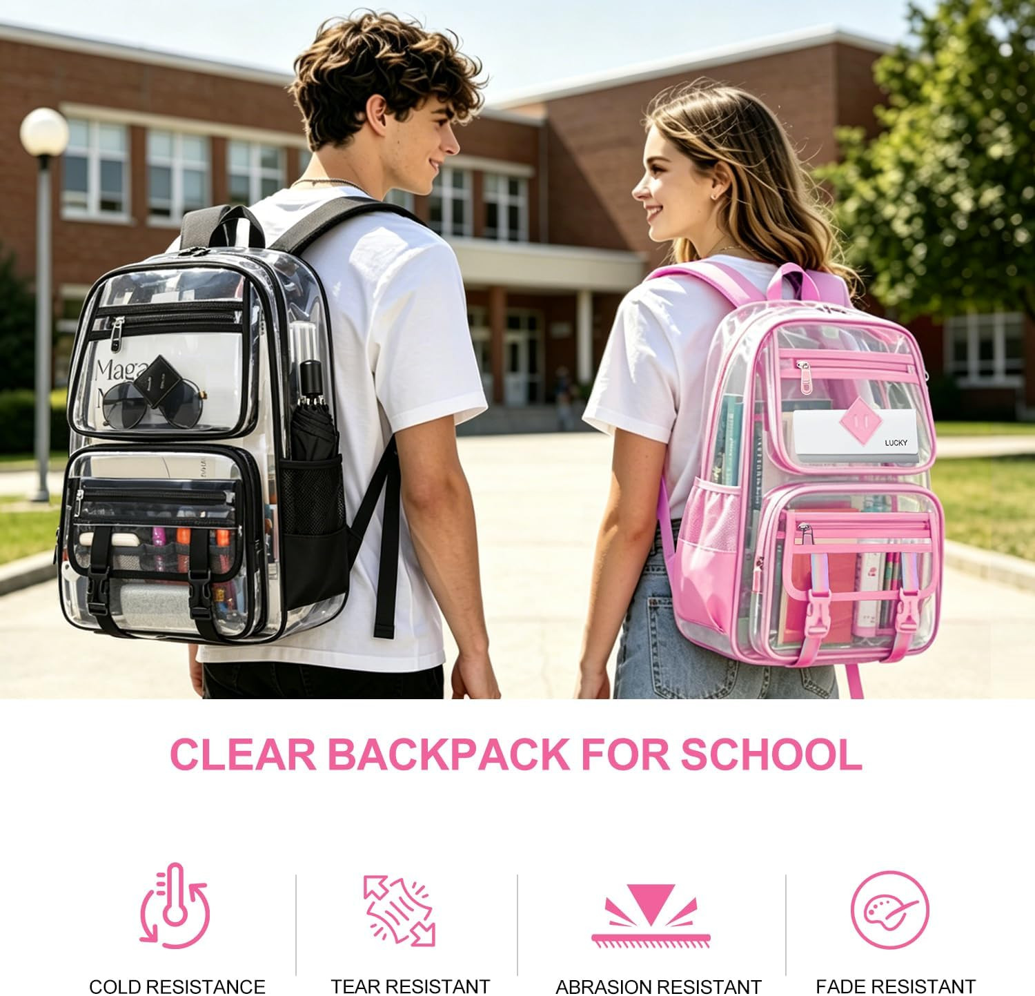 Clear Backpack for School, 16.5 Inch Large Heavy Duty Transparent Backpacks Stad