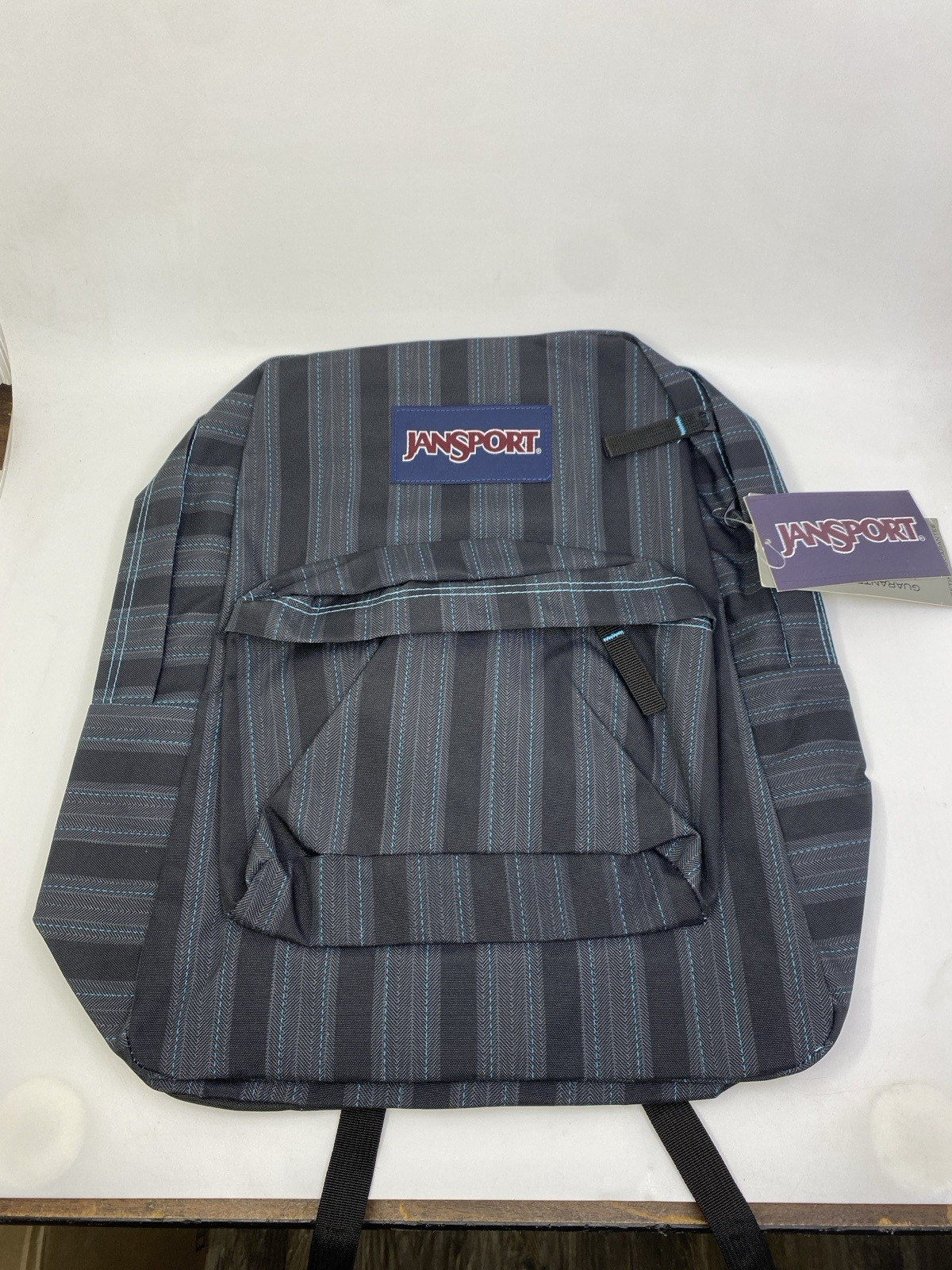 JanSport Super break Backpack- Mammoth Blue Pinstripe 16.7 H X 13W X 8.5 D