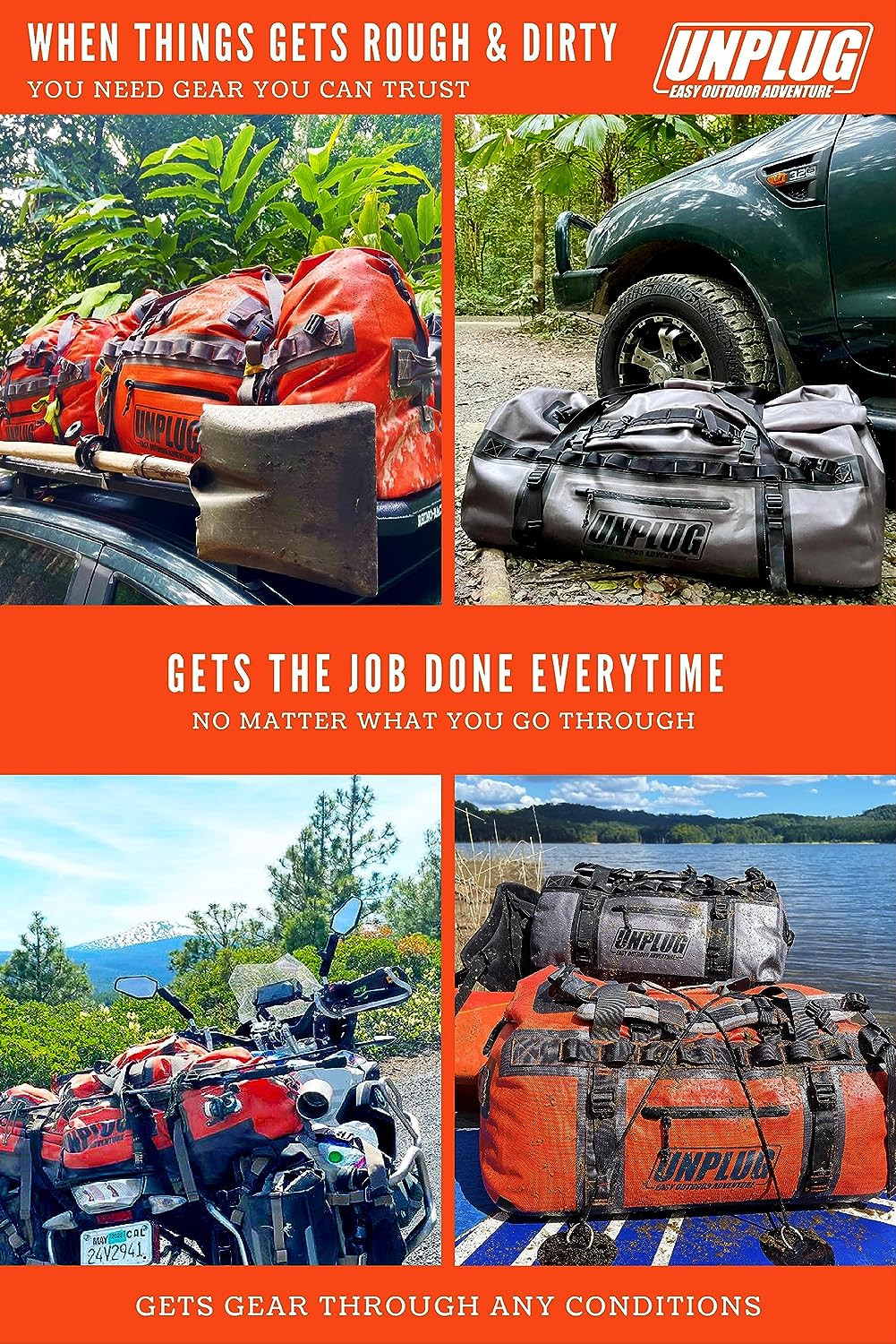 UNPLUG Ultimate Adventure | 1680D Heavy Duty Waterproof Bag | Large Travel Bag