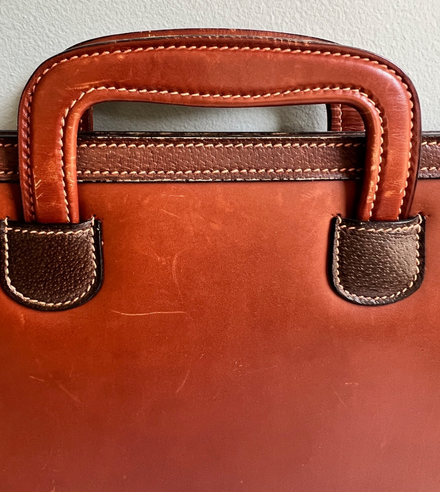 Vintage Mark Cross Single Gusset Briefcase Brown Leather Italy Push Lock Keys