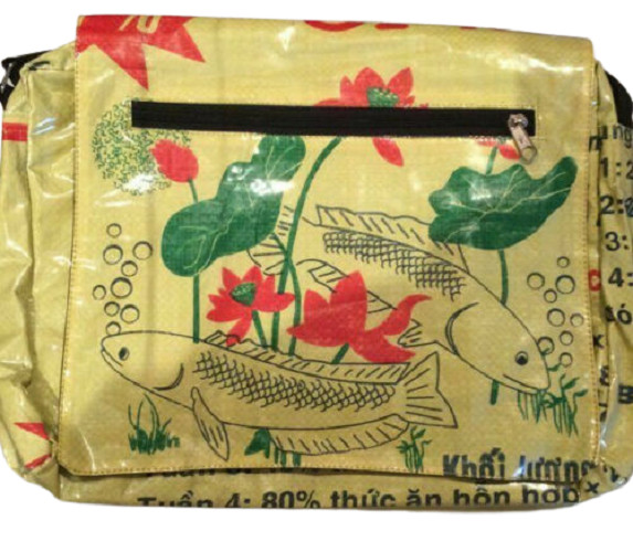 Recycled Fish Feed Deluxe Messenger Bag Handmade in Cambodia Fair Trade