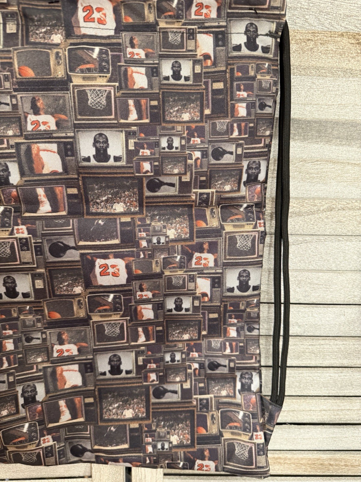 Jordan Black/Multicolor Graphic Print Drawstring Bag, Adjustable Strap, Light