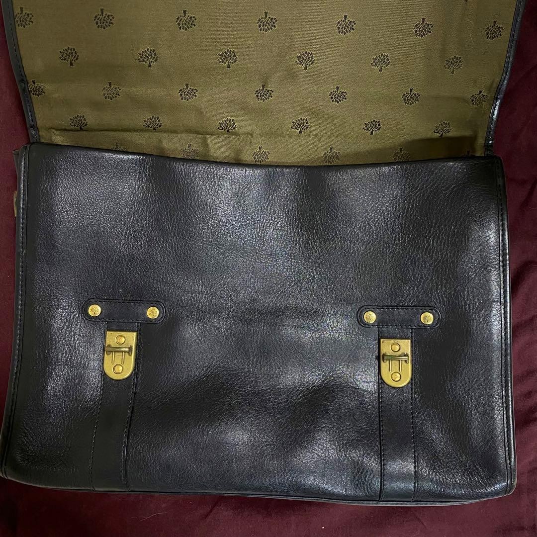 Mulberry Black Leather Briefcase Document Bag Business for Men Auth From Japan