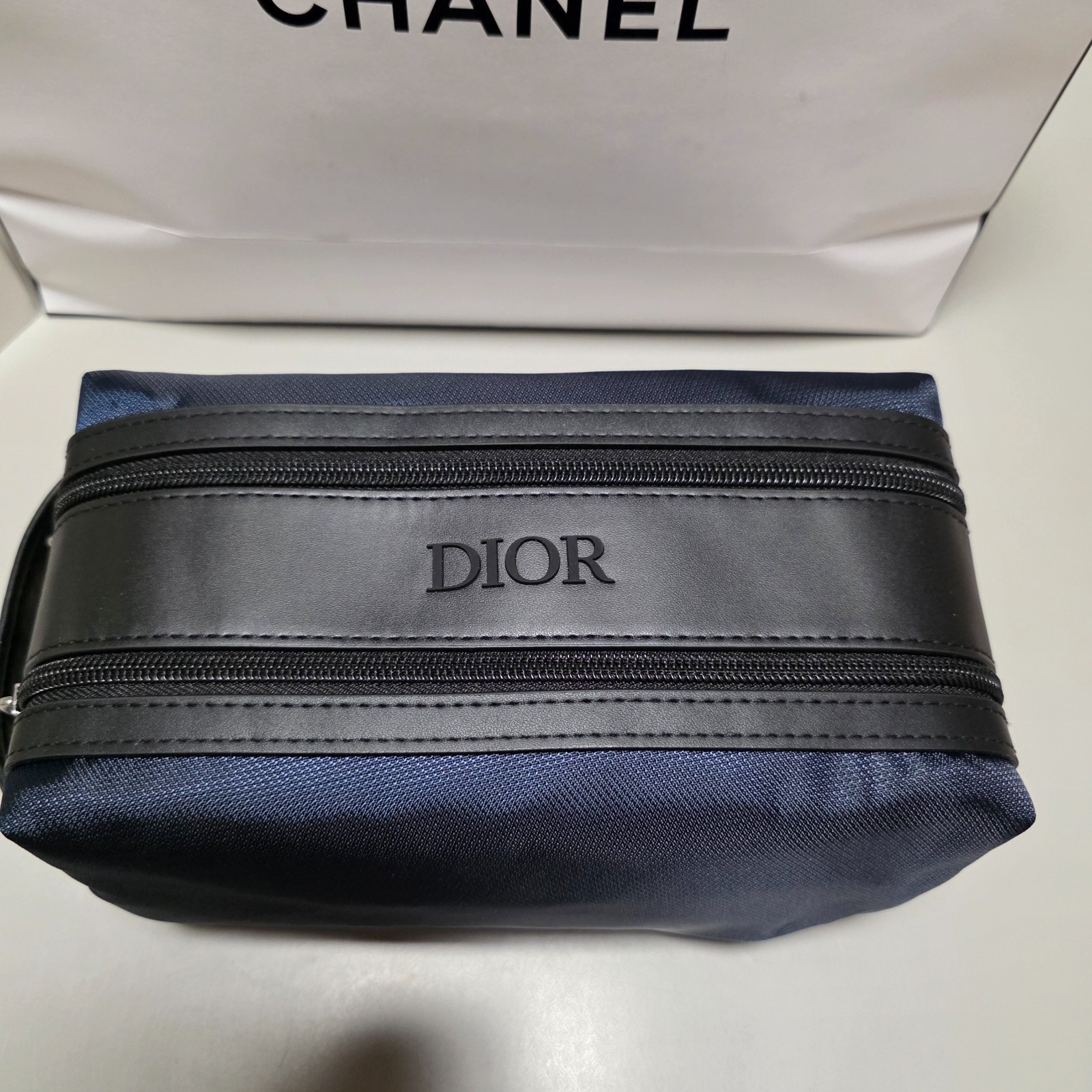 NIB Dior Navy & Black Toiletry Bag, Kit Pouch Travel case, Dual Zipper, NEW