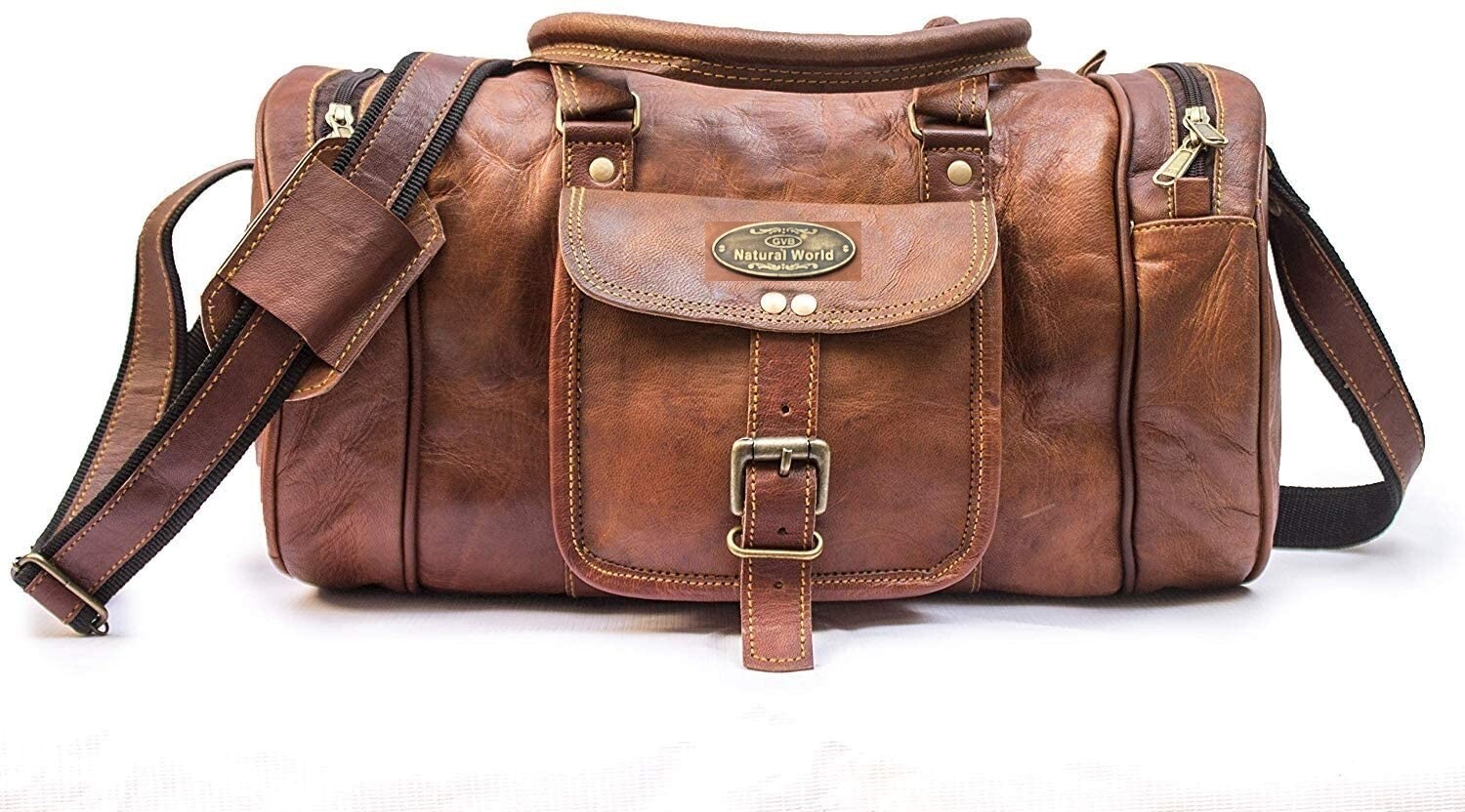16 Inch Leather Travel Men Duffel Holdall Luggage Gym Weekend Bag Overnight New