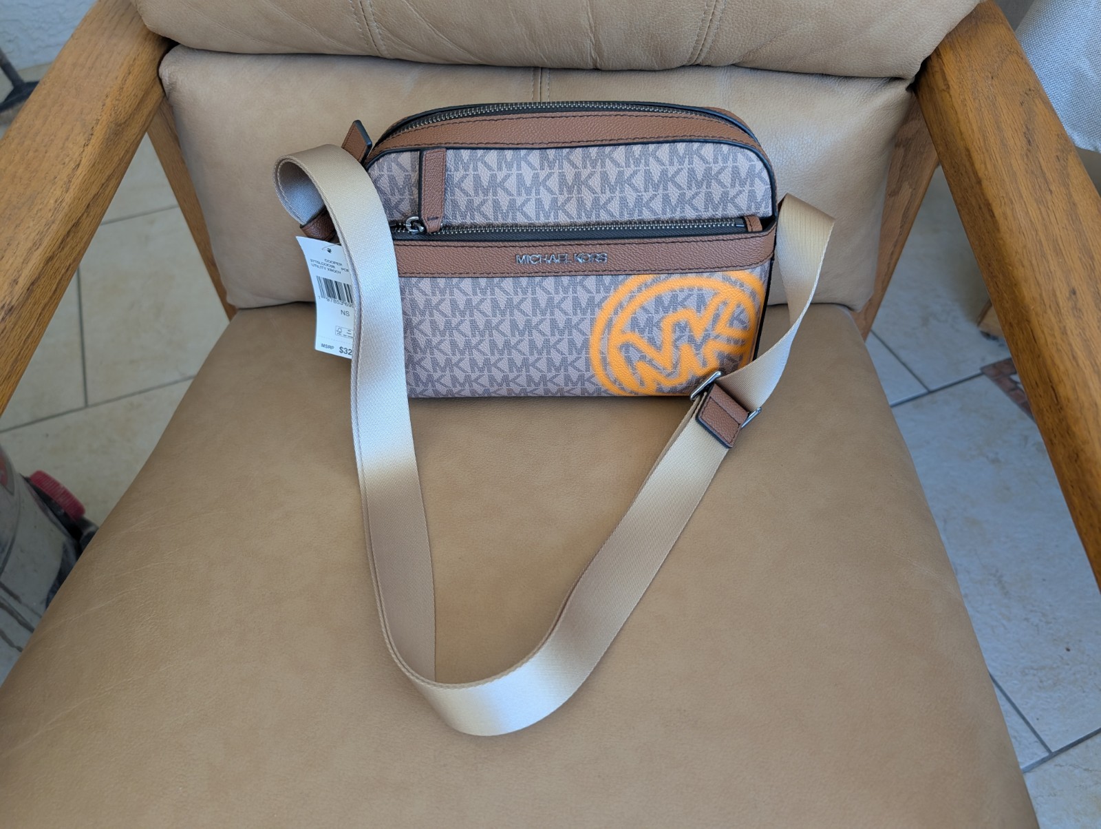 Michael Kors Cooper Men Sig MK Logo Utility Crossbody Bag Pop Orange unisex