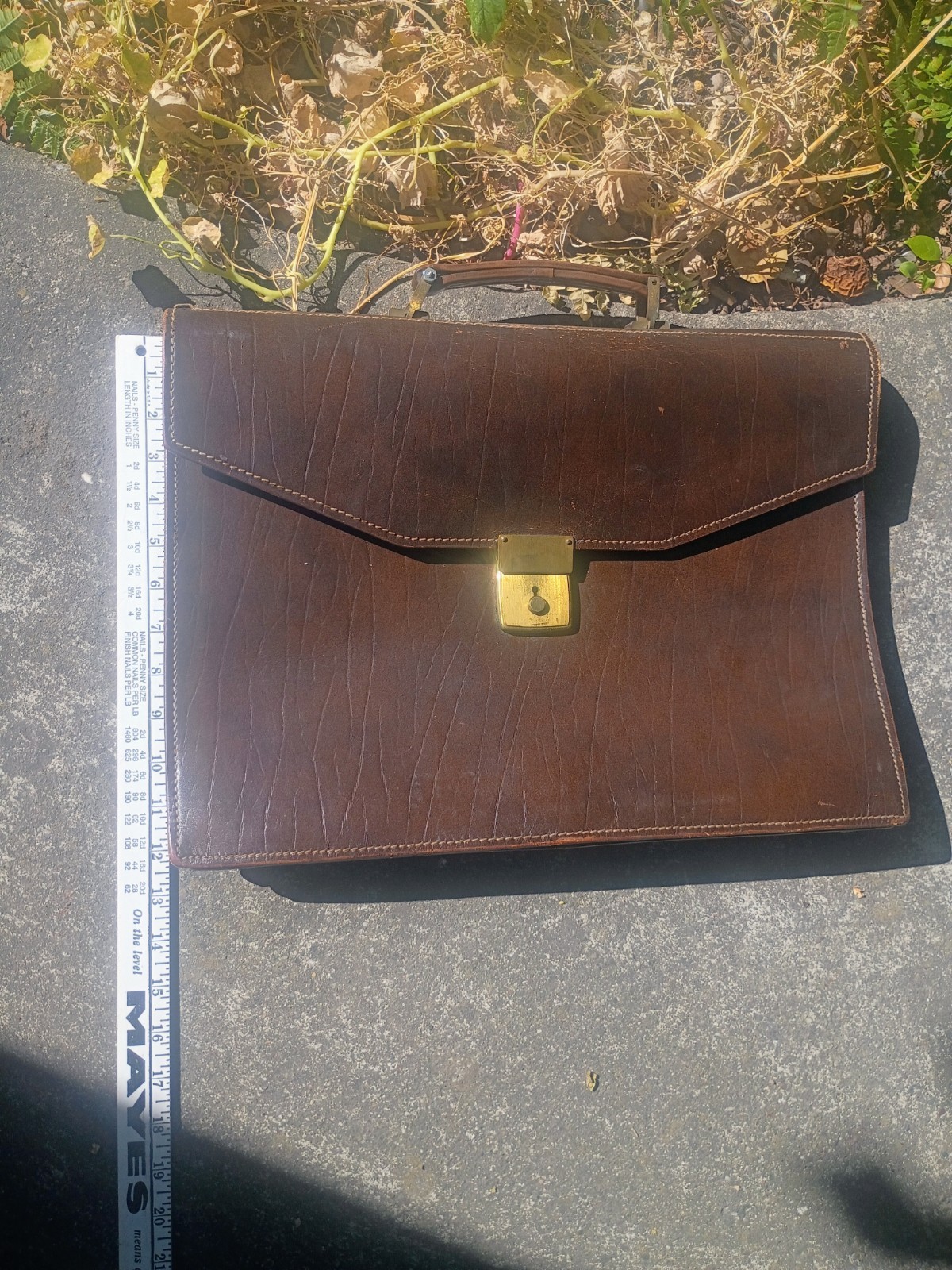 Vintage Top Grain Cowhide Leather Briefcase Laptop Bag With Key Brass Hardware