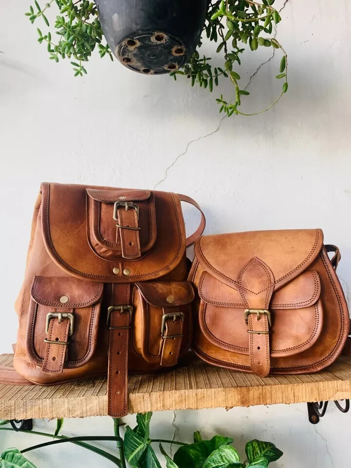 13″ New Large Genuine Leather Backpack Rucksack Travel Free Bag [7X9 inch ]