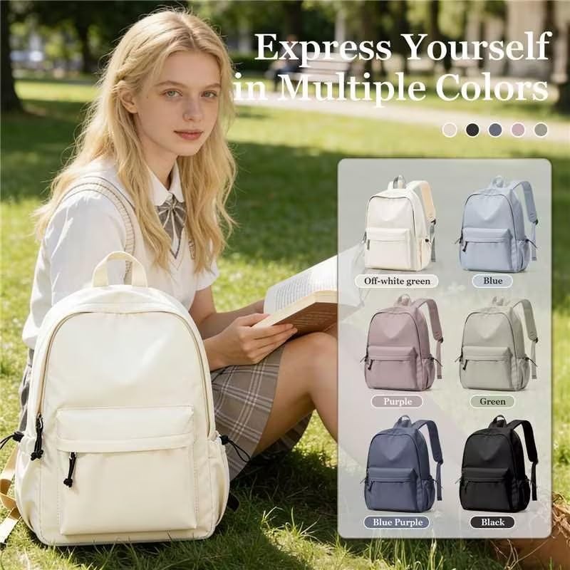 Middle School Backpack Men Women Simple College Aesthetic Waterproof Beige