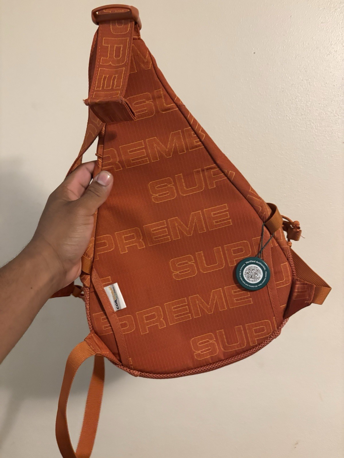 Supreme Orange Logo Sling Bag Mesh Front Crossbody Adjustable Strap Zip/Buckle