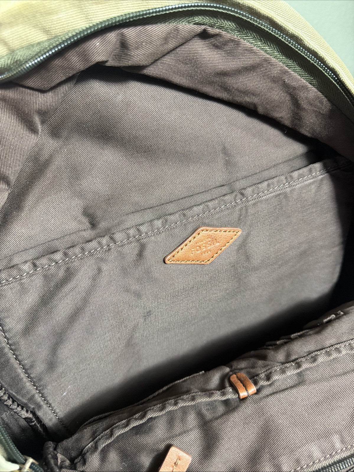 Fossil Estate Canvas Leather Backpack Beige Brown Stained 16x10x5