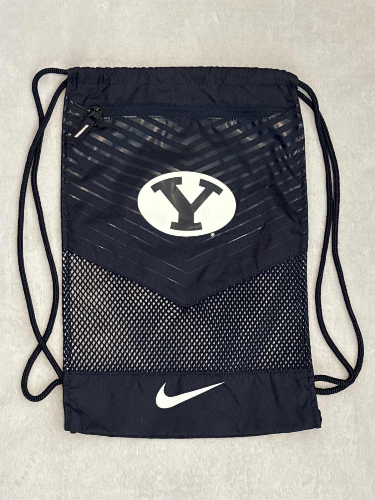 Nike BYU Brigham Young Cougars String Backpack Blue Gym Bag Outer Zip Pocket