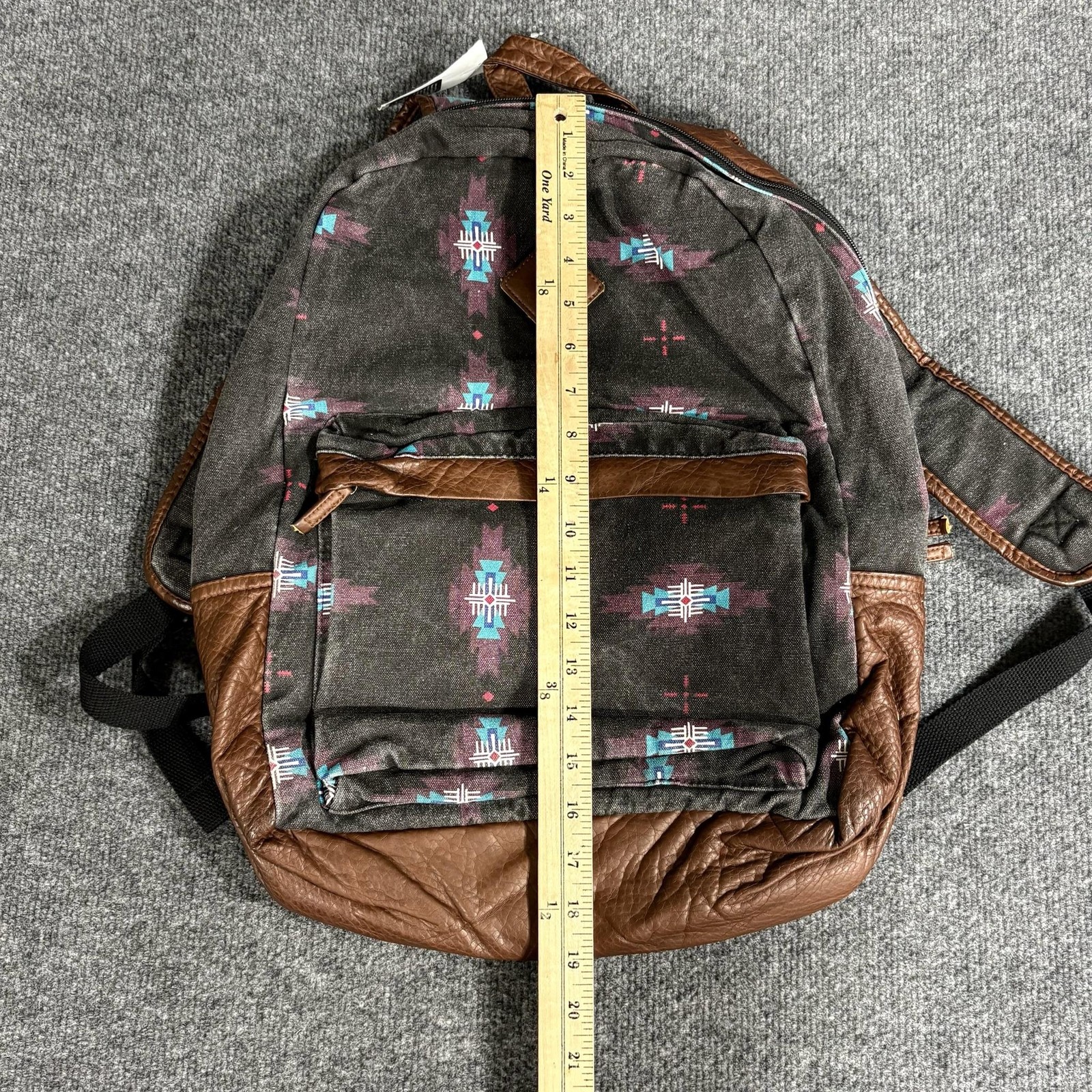 Empyre Backpack Large Black Tribal Print Faux Leather School Laptop Brown Skate
