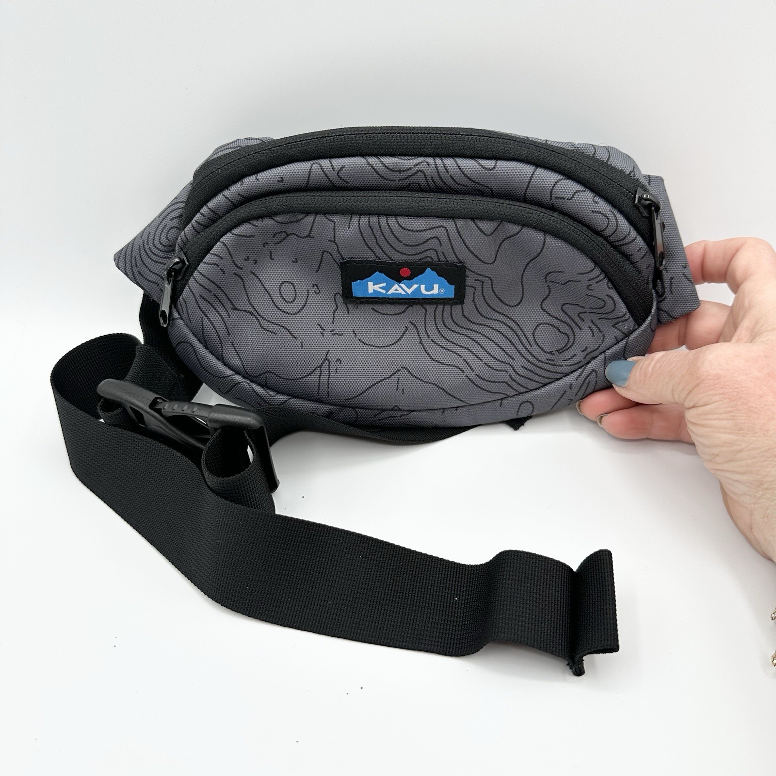 KAVU Spectator Waist Pack Black Topo Pockets Adj Straps Grey Water Resist NEW!