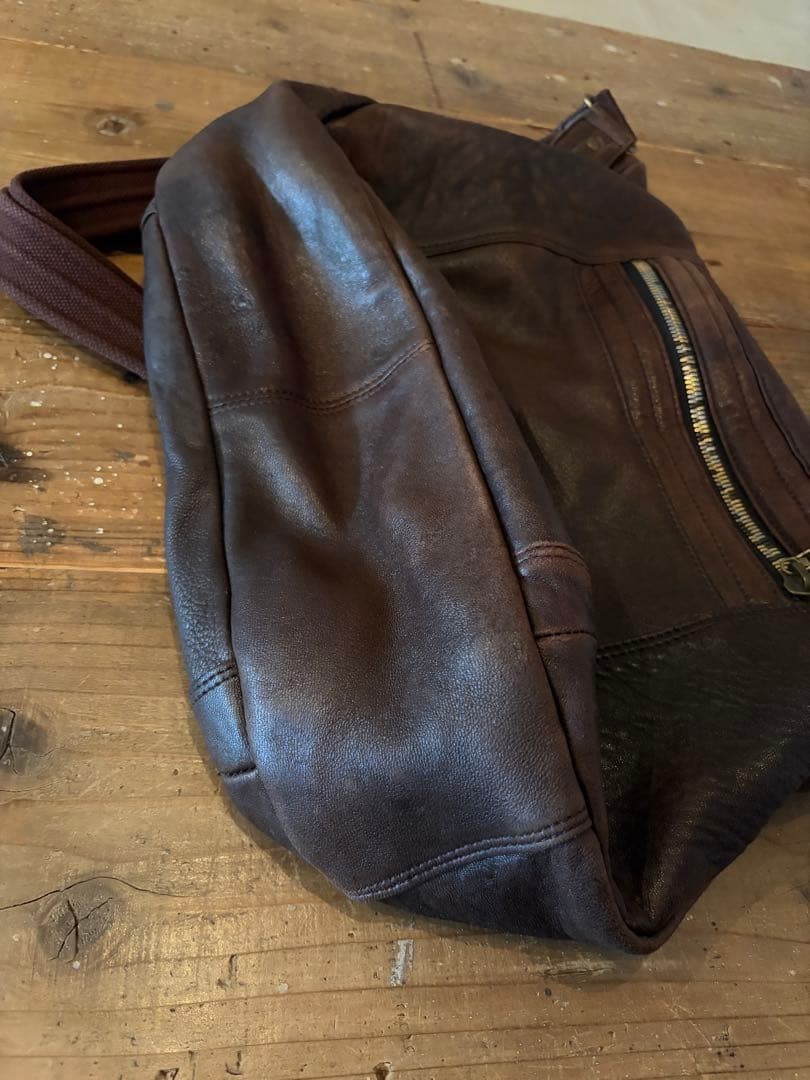 Master-piece Leather Shoulder Bag Brown Vintage Japan 45x28cm (18x11in)