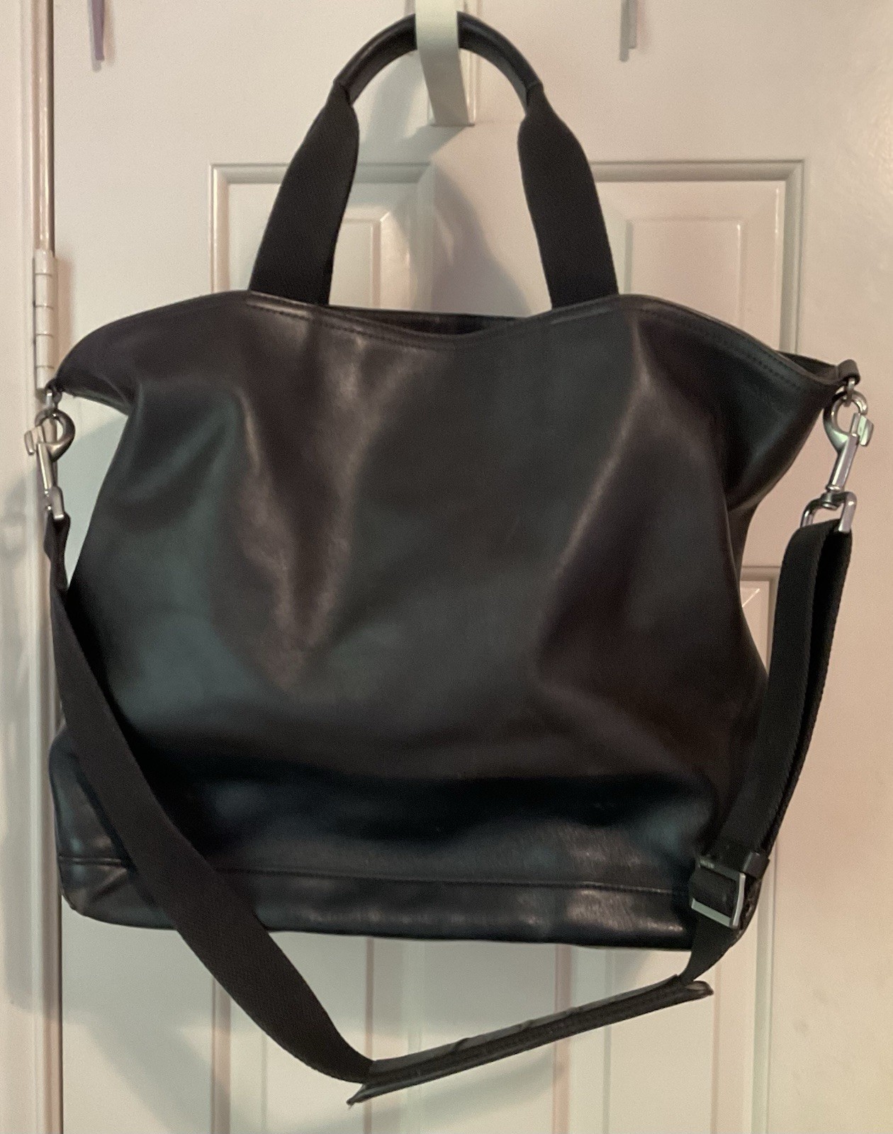 JACK SPADE NY Dipped Leather Utility Tote Crossbody Strap Black Brown Large Mens