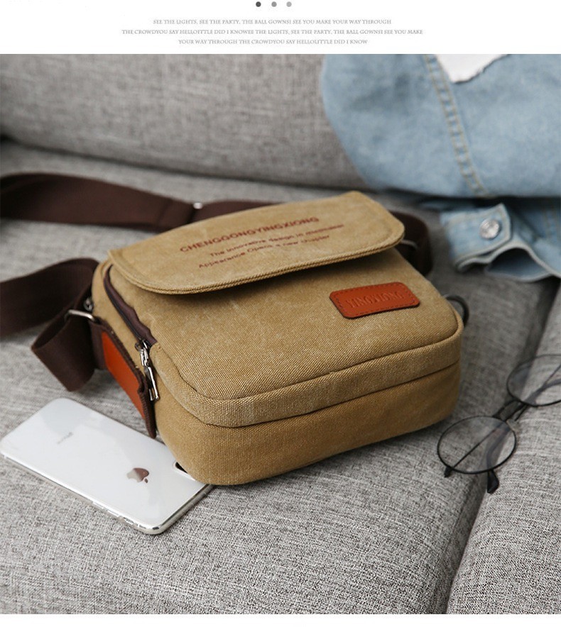Vintage Canvas Messenger Bag for Men, Multi-Pocket Casual Shoulder Bag