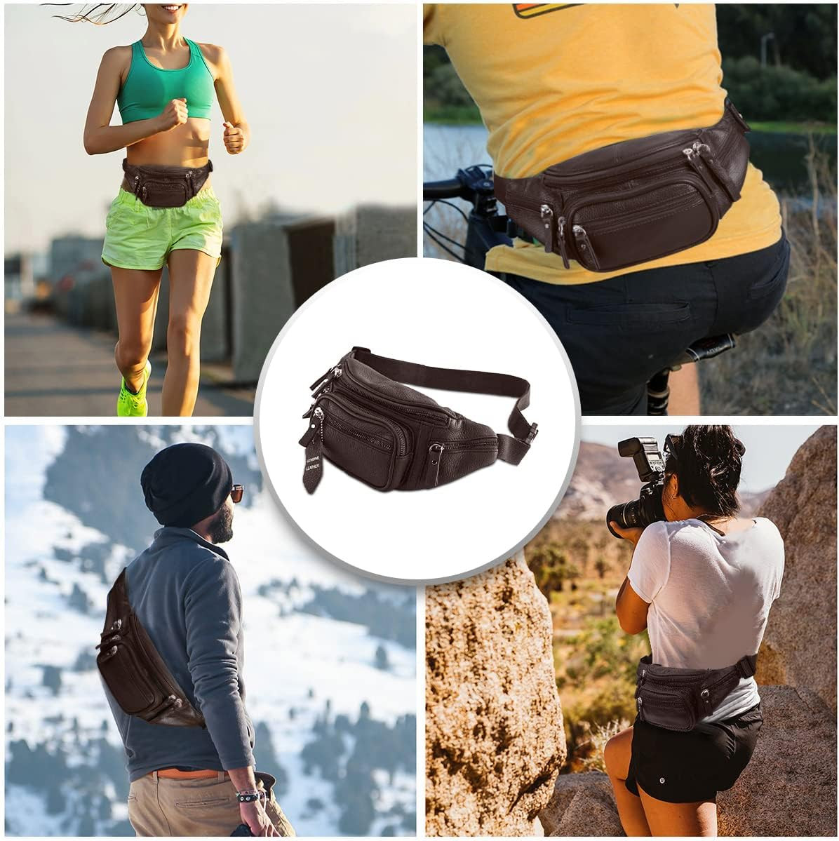Fanny Pack Waist Bag Multifunction Leather Hip Bum Bag Travel Pouch for Men
