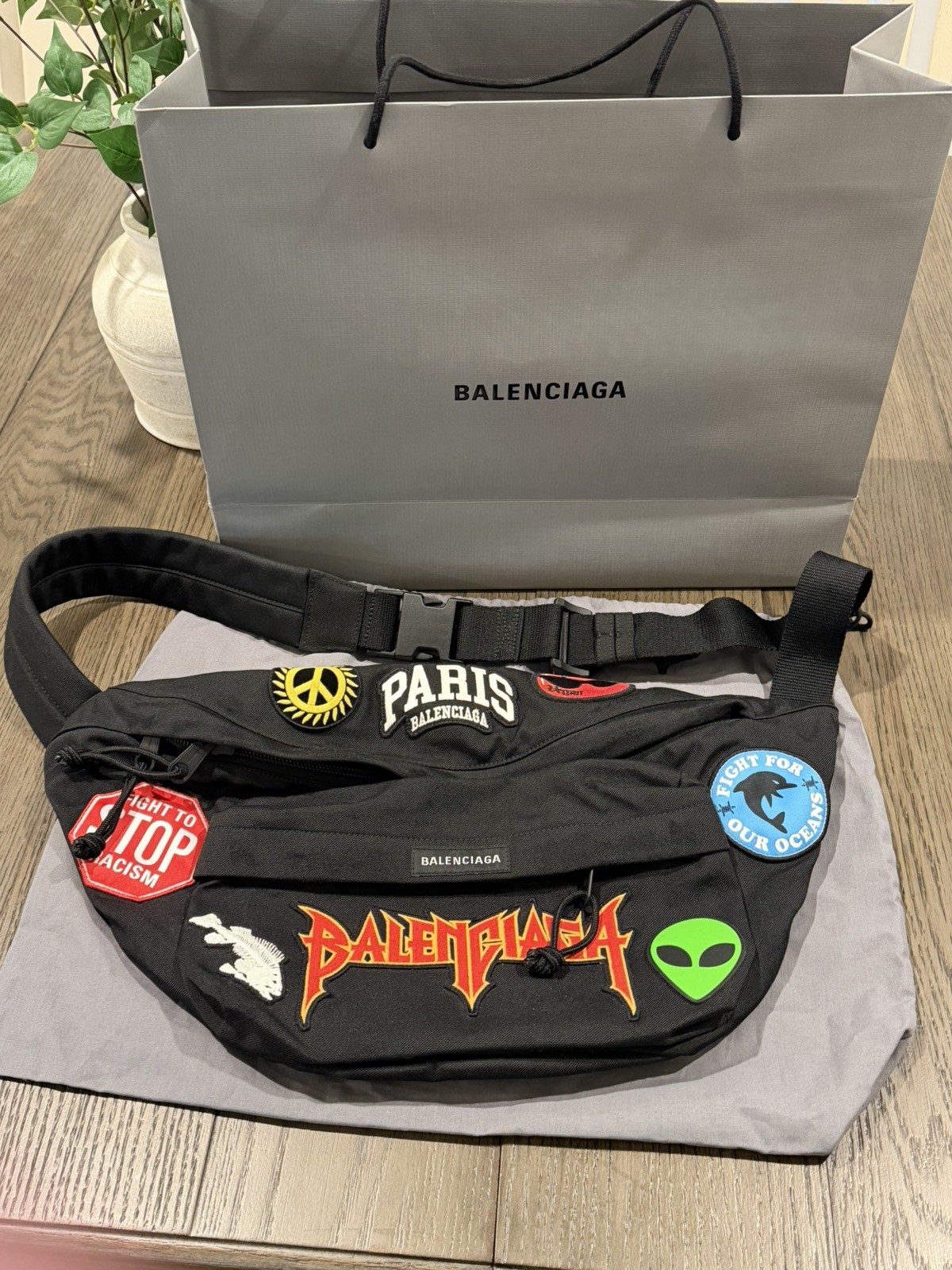 Balenciaga Explorer Logo Polyester Belt Bag Men’s Black 20.3×7.7×11.7 in