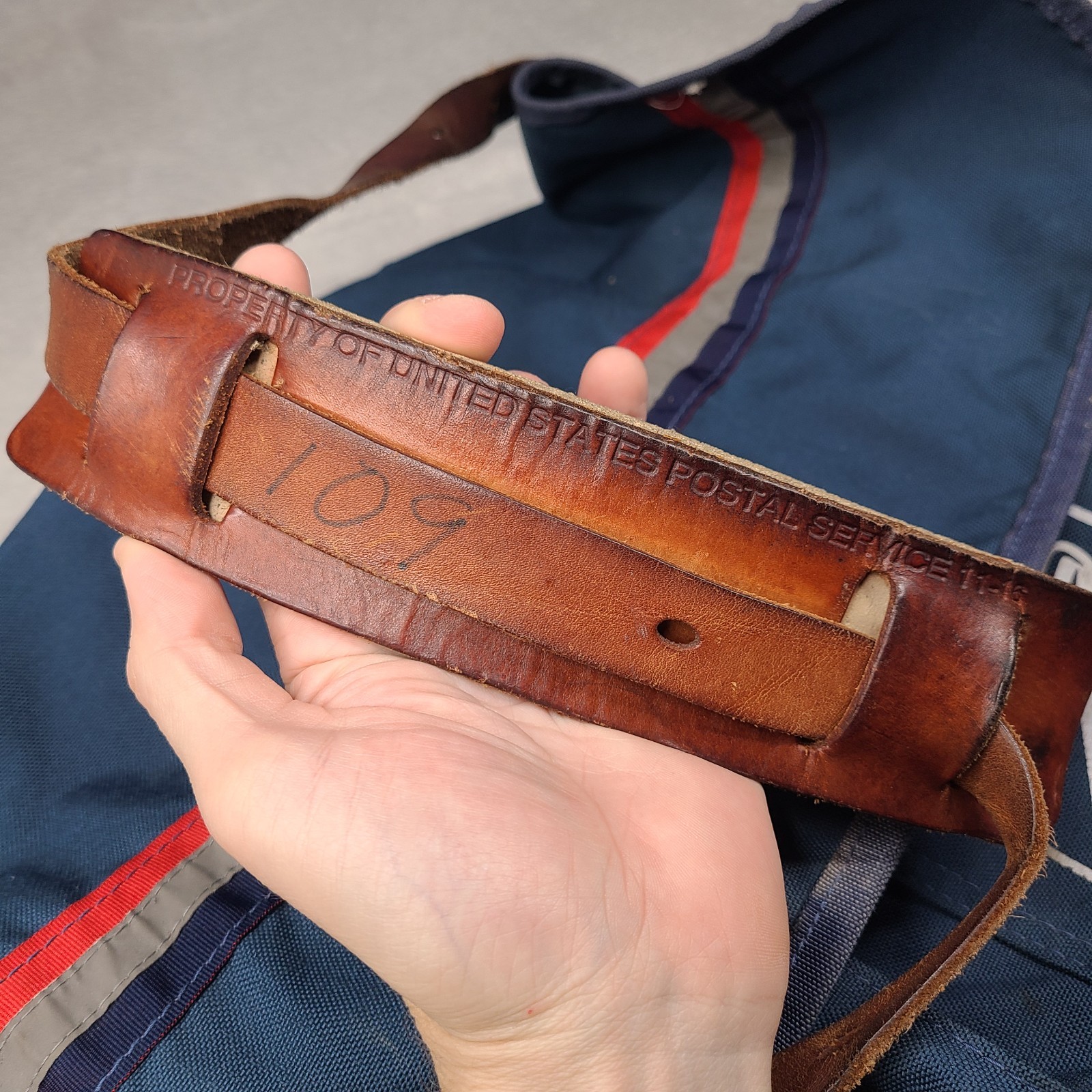 Vintage USPS Mail Carrier Bag Blue Canvas Messenger Satchel w/ Leather Strap