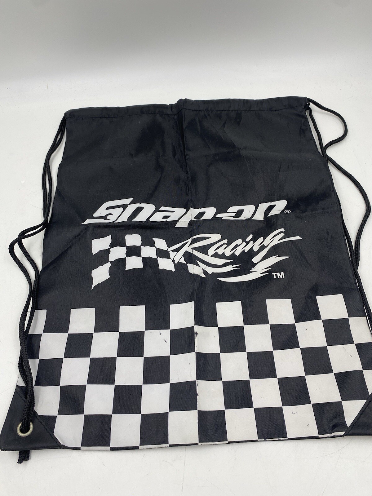 Snap-On Racing Black Nylon Cinch Top Backpack Bag Checkerboard and Logo