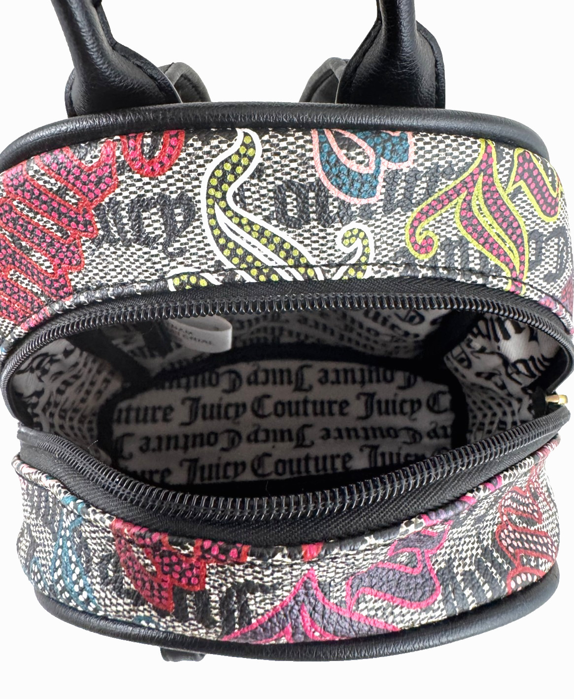 JUICY COUTURE MULTICOLOR LOGO PATTERN MINI BACKPACK HANDY FUNCTIONAL GOOD