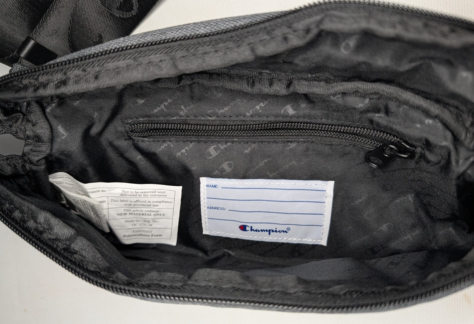 Champion Sling Bag Fanny Pack Crossbody Embroidered 11″ x 6″ Gray Canvas