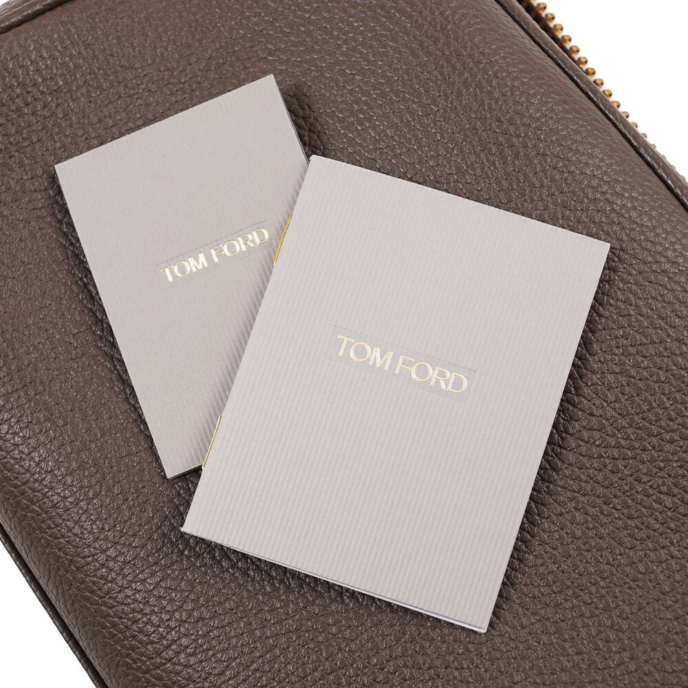 Tom Ford Olive Brown Pebble Grained Leather Single Zip Toiletry Bag New