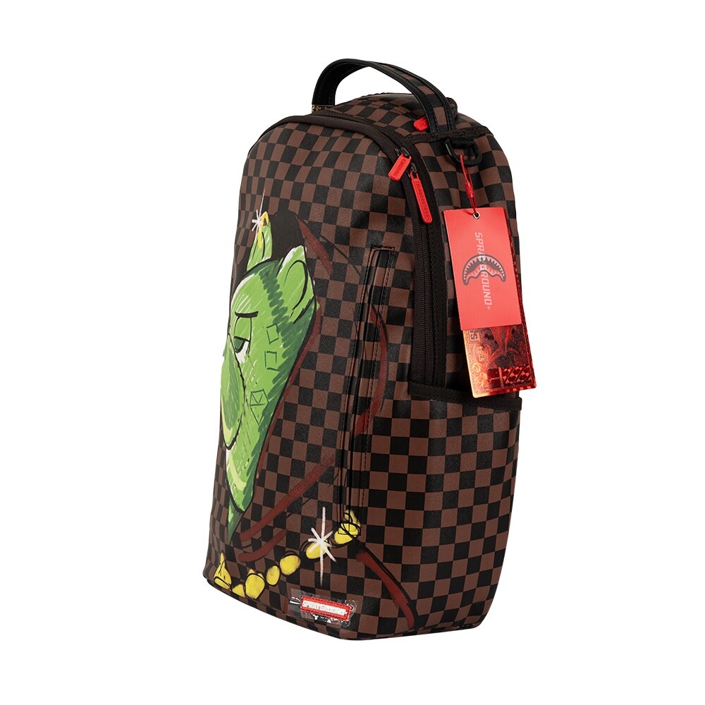 Sprayground Shark In Paris Brown Checkered Money Bear Backpack School Books Bag