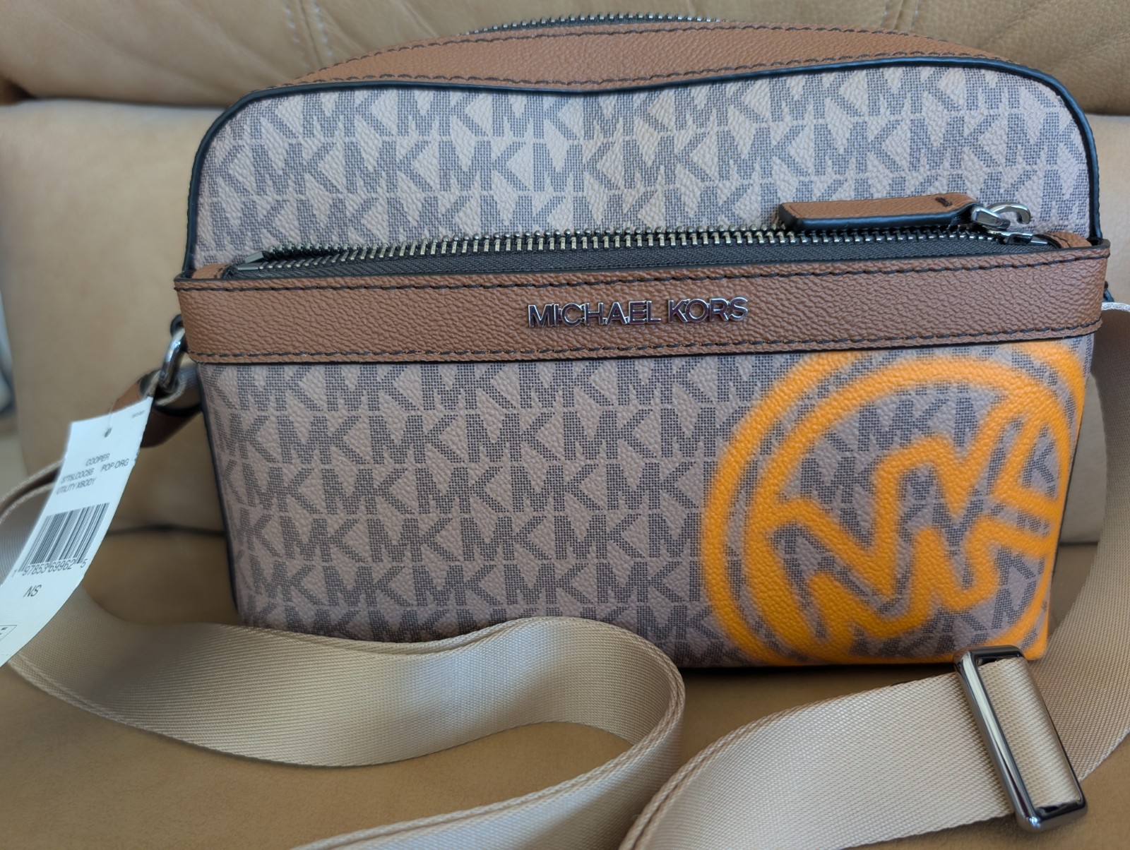 Michael Kors Cooper Men Sig MK Logo Utility Crossbody Bag Pop Orange unisex