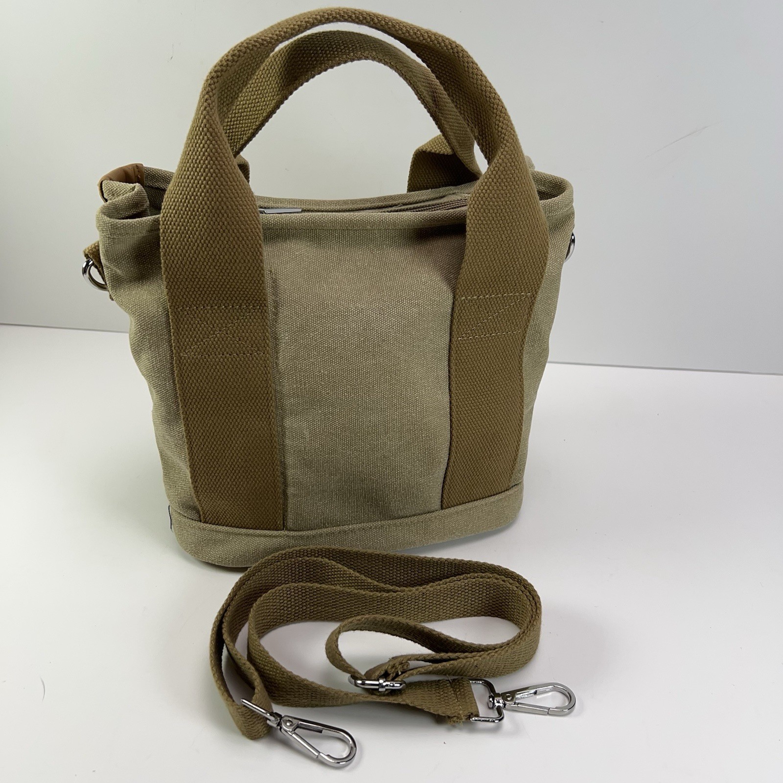 CANVAS Crossbody Tote Bag Small Top Handle Zip Close Organizer Travel Khaki Tan
