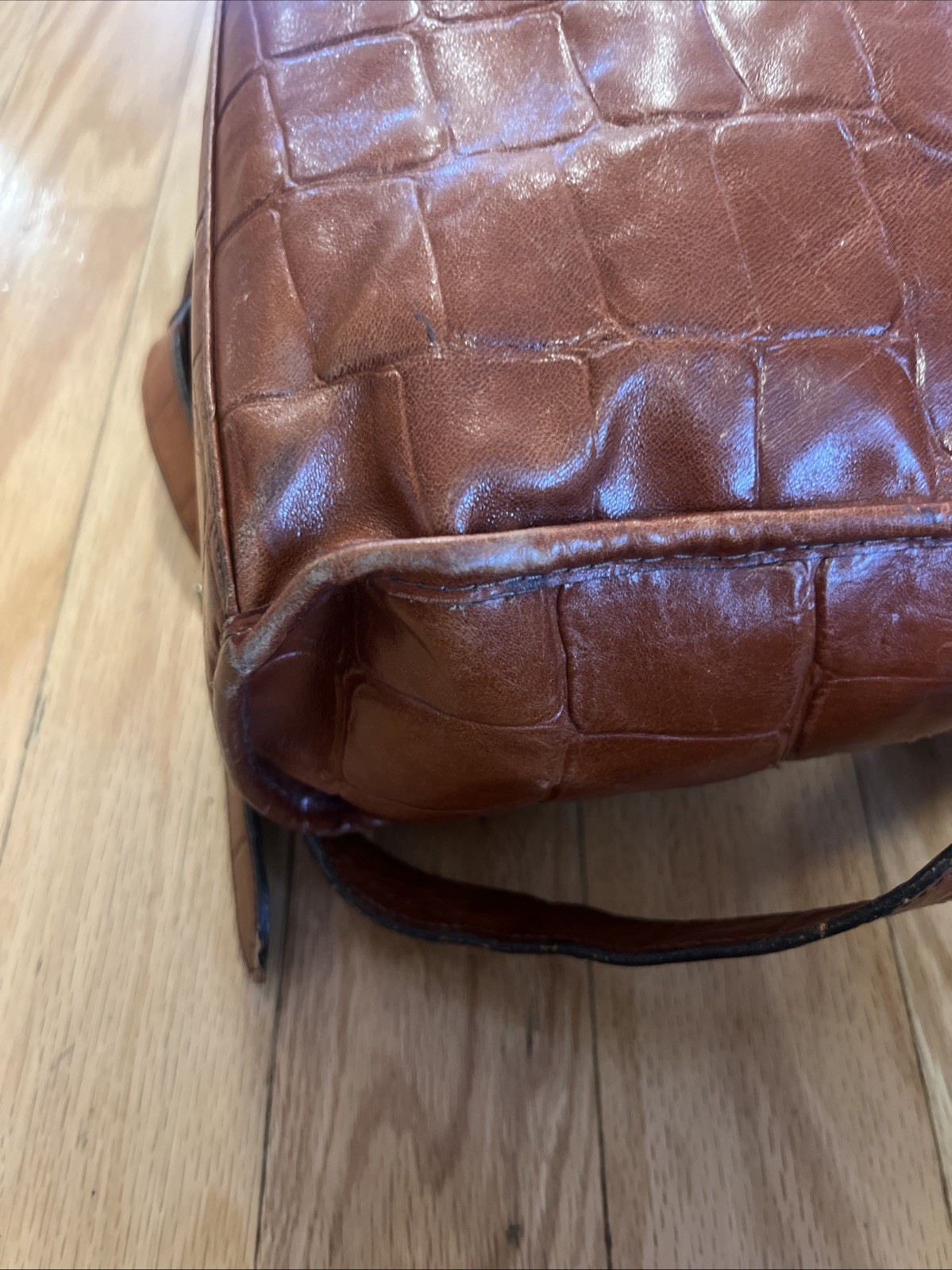Mulberry Brown Leather Briefcase Messenger Bag Croc Embossed