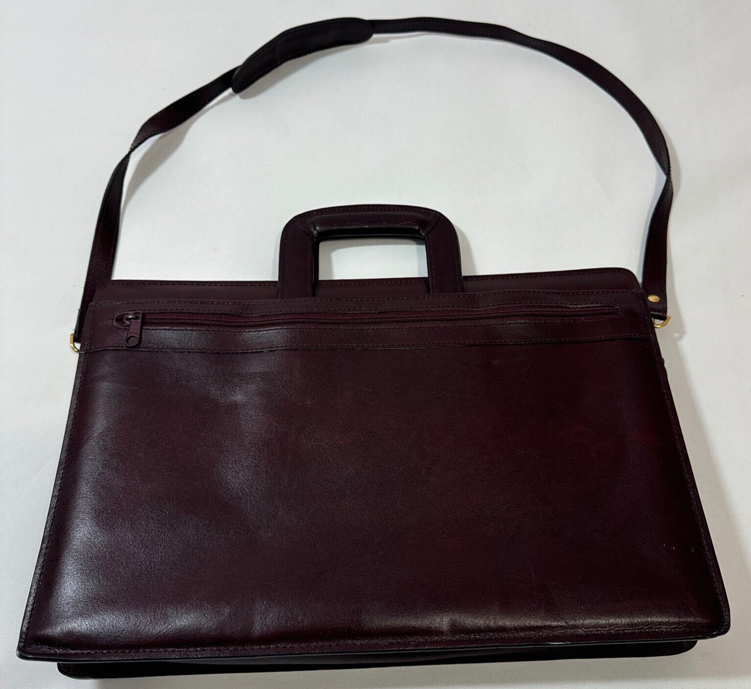 Protocol Portfolio Briefcase Split Leather Double Gusset Burgundy Red Brown