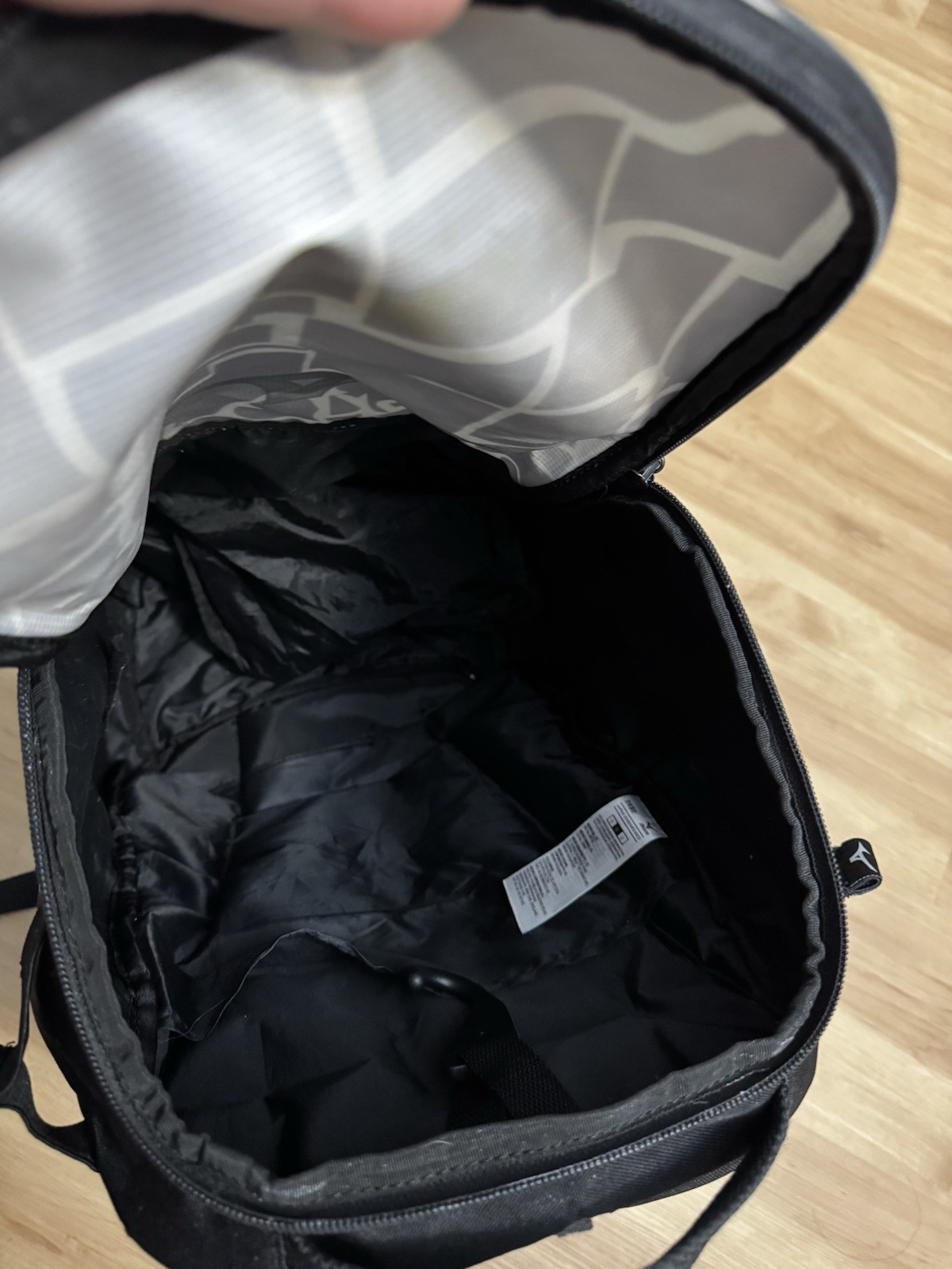 Mizuno Backpack Gray Black Geometric Sports School Bookbag Mesh Pockets