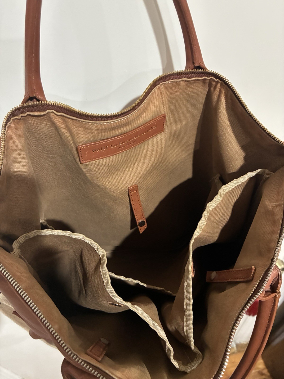 WANT Les Essentiels O’Hare Large Leather Tote Crossbody Travel Bag Light Brown