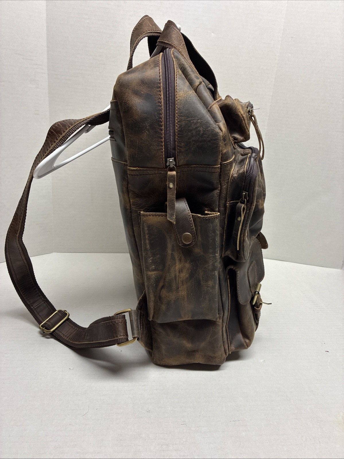 Vintage Buffalo Leather Backpack Multi Pockets Travel Laptop Bag for Men/Women