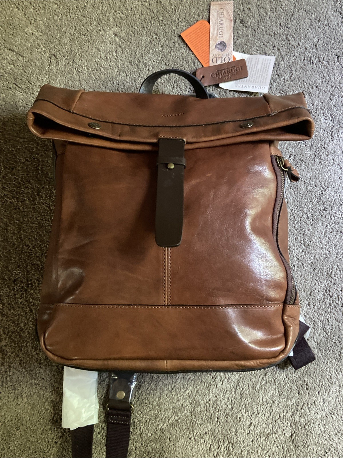 Chiarugi Italian Leather Backpack Brown Luxury Tuscan Work Travel Laptop Durable