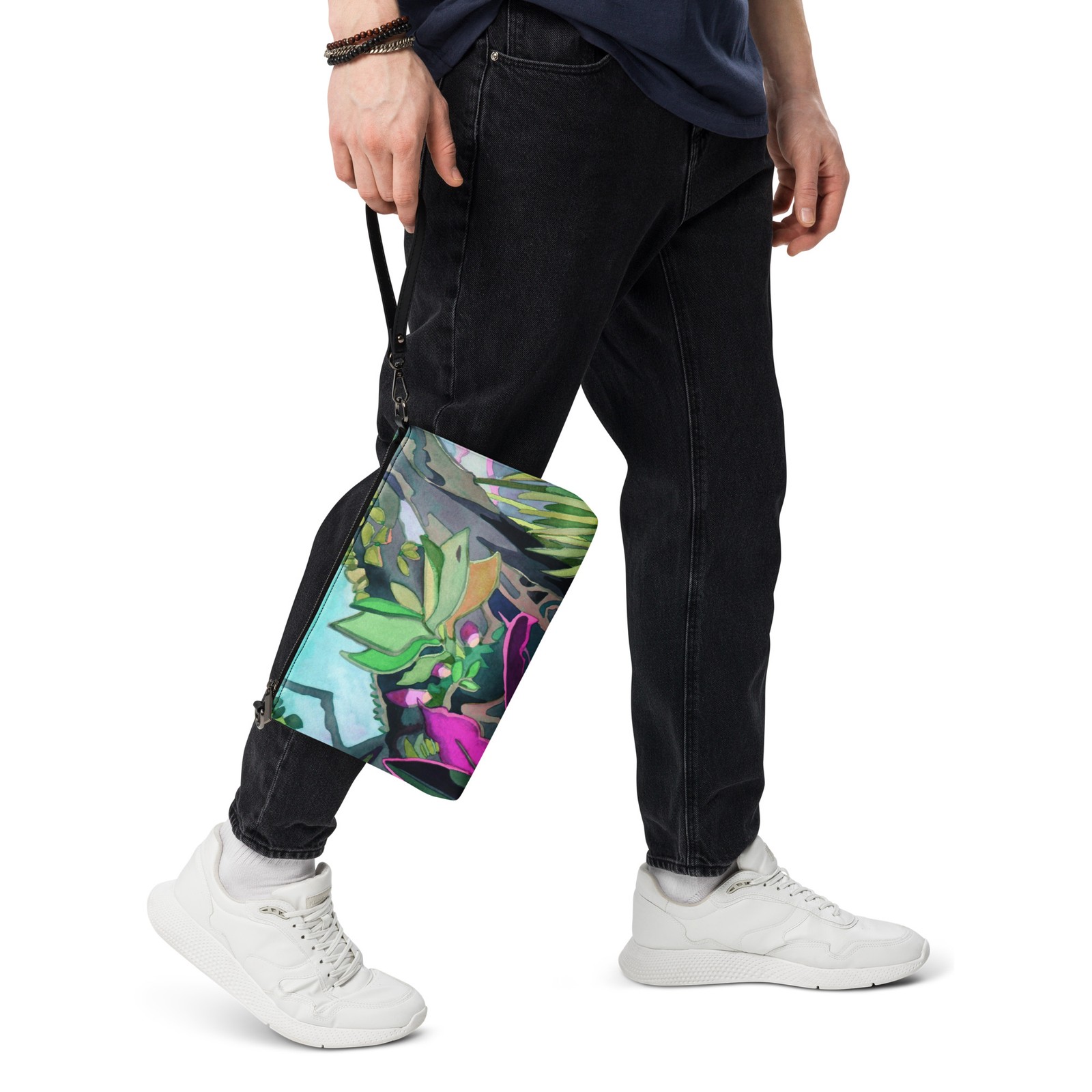 11″ x 8″ x 1.5″ Crossbody bag Custom Tropical Foliage Fabric