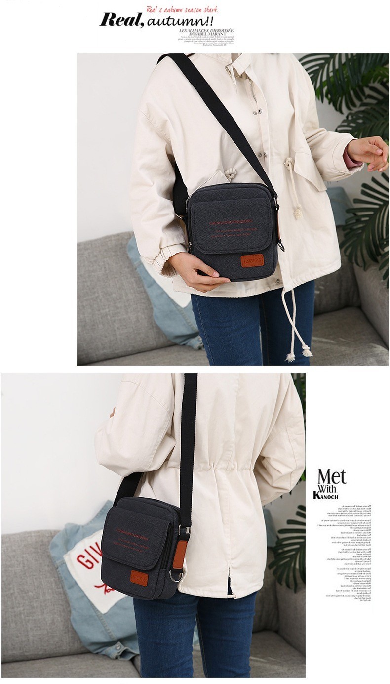 Vintage Canvas Messenger Bag for Men, Multi-Pocket Casual Shoulder Bag