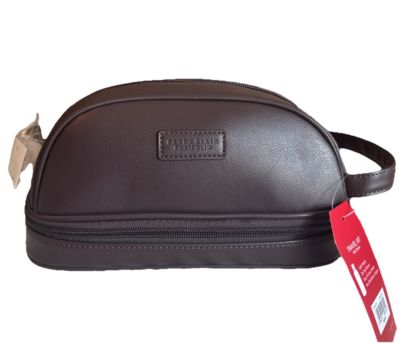 Perry Ellis Brown Leather Zip Men’s Toiletry Bag (available also in Black color)