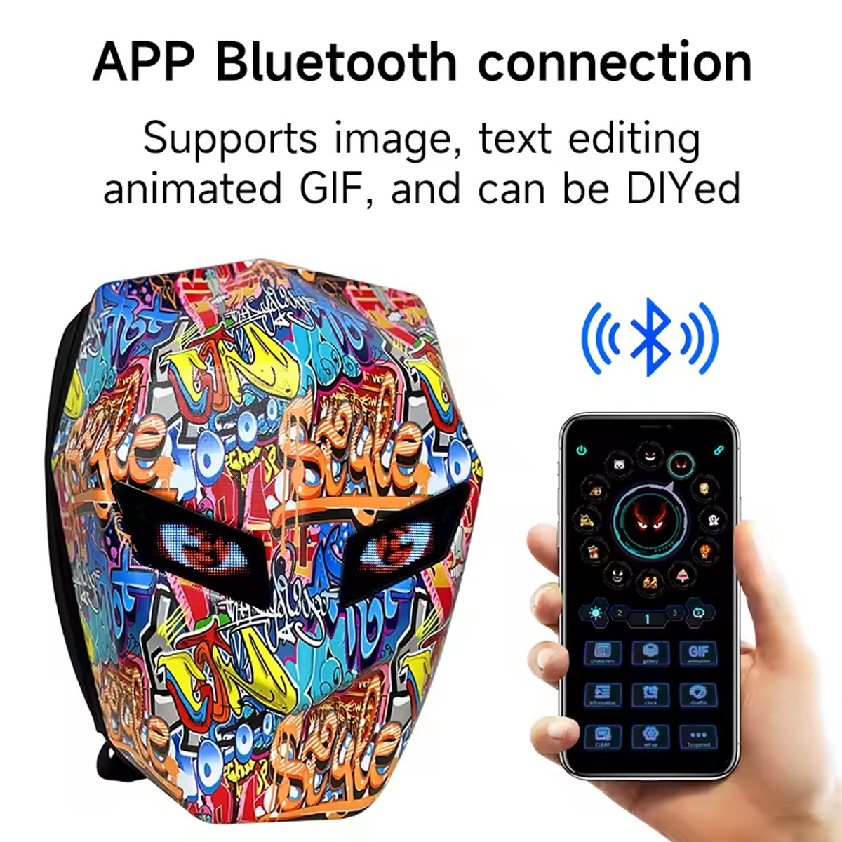 Motorcycle LED Knight Backpack DIY Programmable 3D Hard Shell Waterproof Laptop