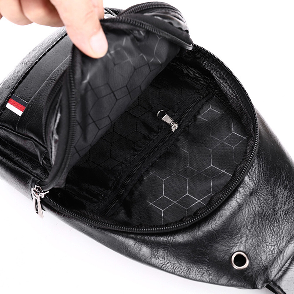 Men Leather Shoulder Crossbody Chest Sling Backpacks Outdoor Daypack Fanny Packs