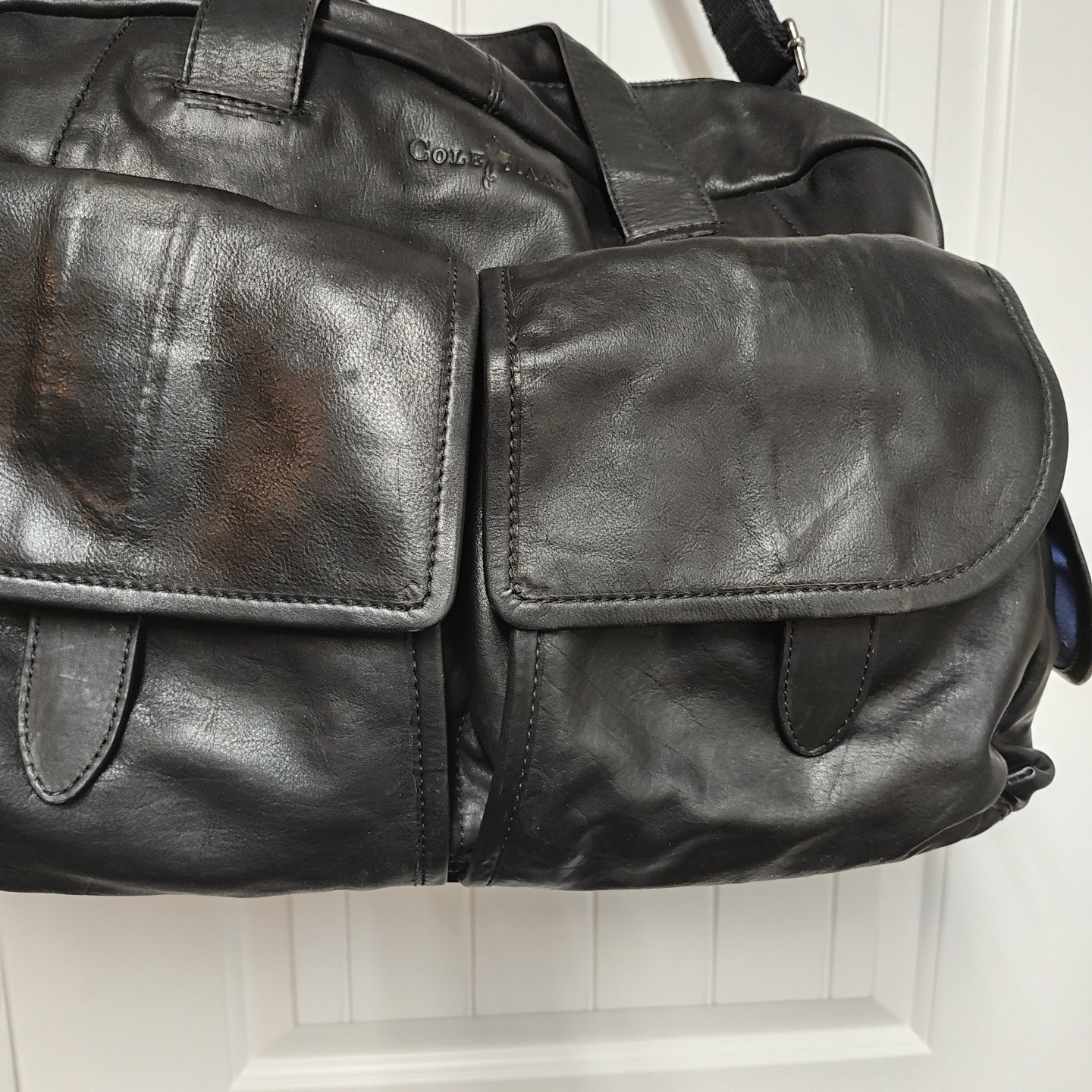 Cole Haan Black Leather WeekenderDuffleTravel Bag 19x12x10 Hand Shoulder Strap
